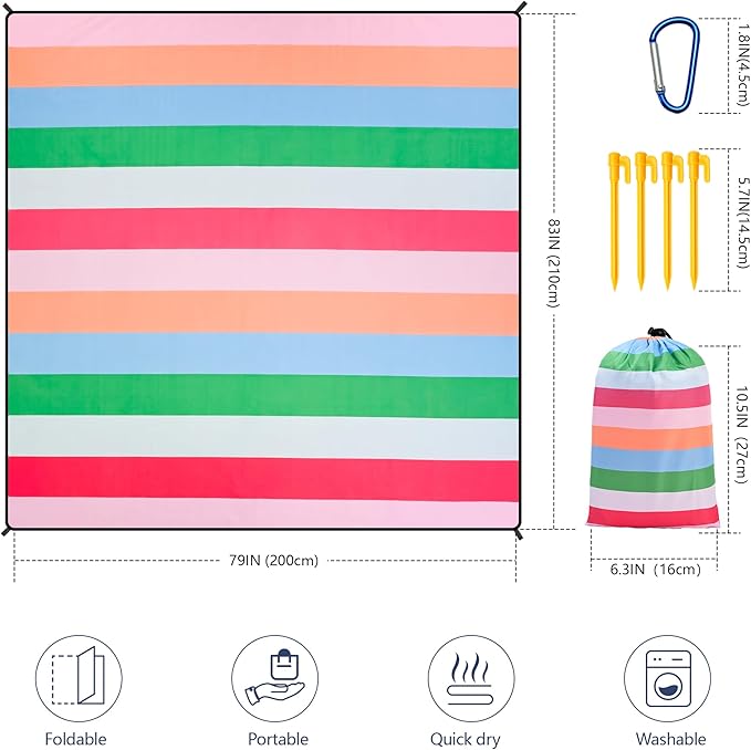 HIHOHO Beach Blanket Waterproof Sandproof Extra Large Beach Mat 79" X - Image 2