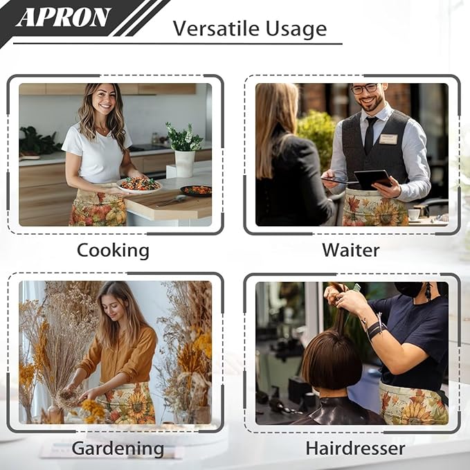 Server Apron with 3 Pockets, Waterproof Oil Waitress Waiter Half Apron - Image 5