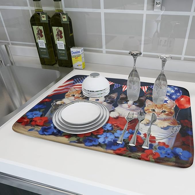 4th of July Drying Mat for Kitchen Counter 18 X 24 in Patriotic Printed Dish - Image 6