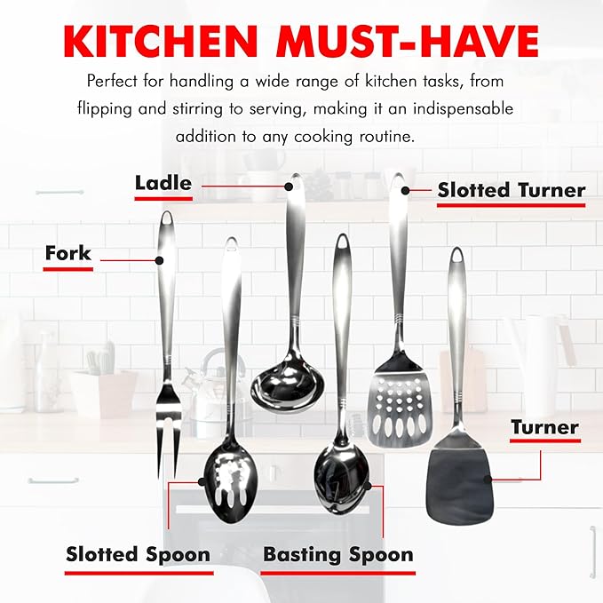 Chef Craft Select Kitchen Tool and Utensil Set, 6 Piece Set, Stainless Steel - Image 4