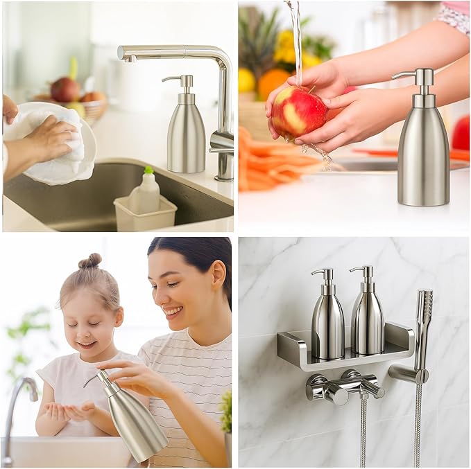 304 Stainless Steel Soap Dispenser 16oz Rust-Proof Liquid Soap Pump Bottle - Image 8