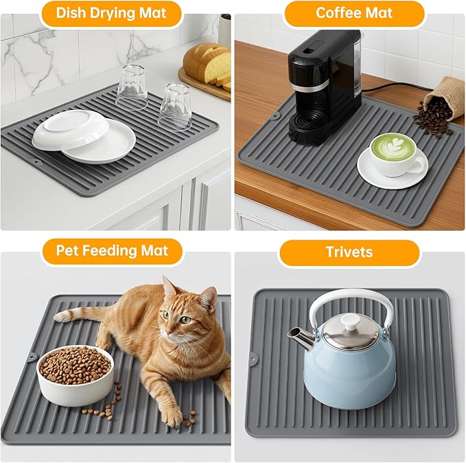 Songrey 14" x 10" Silicone Dish Drying Mat, Kitchen Counter Drying Pad - Image 6