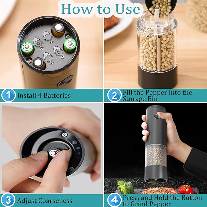 Electric Salt and Pepper Grinder Set, Automatic Salt Pepper Mill Grinder - Image 6