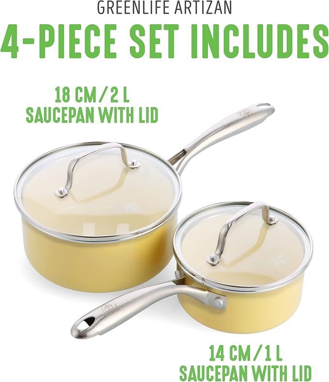 GreenLife Artisan Healthy Ceramic Nonstick, 1QT and 2QT Saucepan Pot Set - Image 5