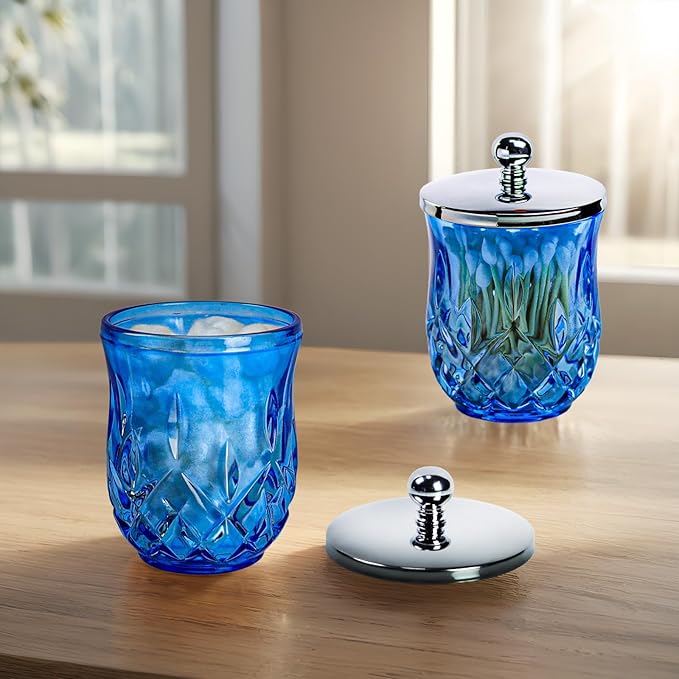 Qtip Holder, 10Oz Blue Glass Apothecary Jars - Image 2