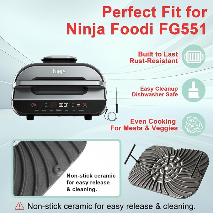 Grill Grate for Ninja Foodi FG551 Grill Accessories, Cast Iron Griddle Plate - Image 2