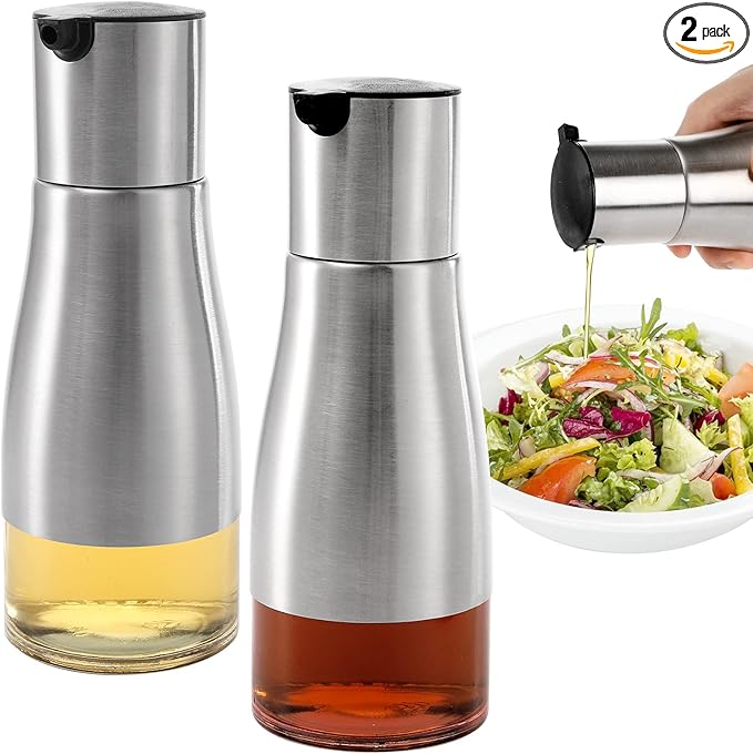 Tebery 2 Pack Silver Olive Oil and Vinegar Dispenser Set, 10OZ Oil Dispenser by Tebery