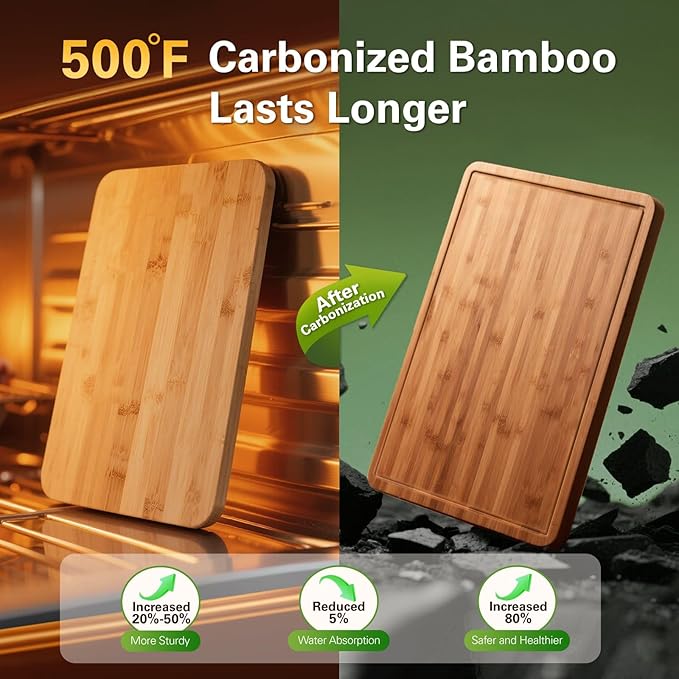 Zarler Bamboo Cutting Boards for Kitchen, 4 Piece Durable Wood Cutting Board - Image 2