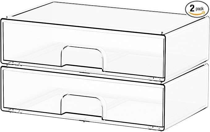 Yieach 12.1''W Clear Stackable Storage Drawers, 2 Pack Acrylic Drawer Organizer by Yieach