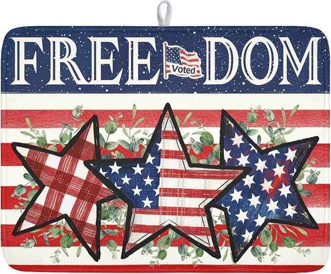 4th of July Dish Drying Mat 24x18 Inch, Patriotic Drying Mat by Trongr