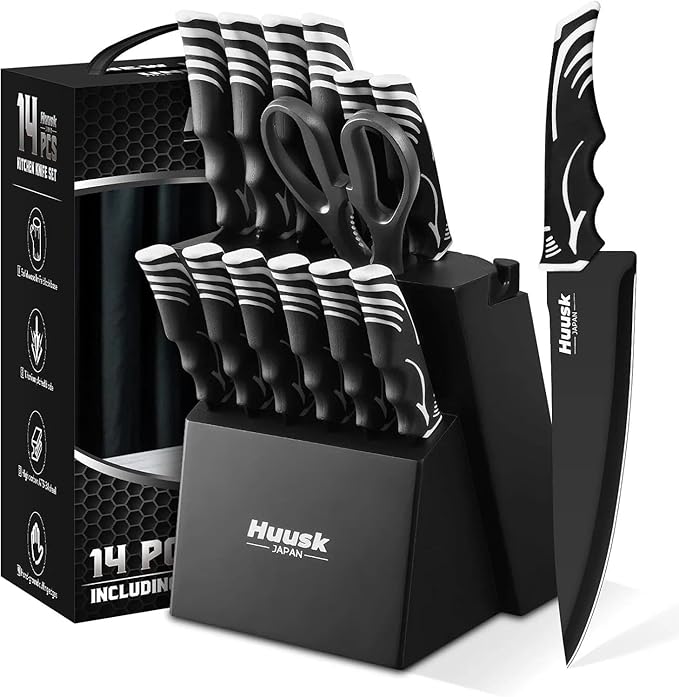 Huusk Knife Block Set with Sharpener by HuuskKnife