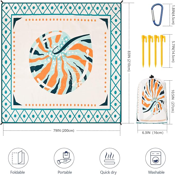 HIHOHO Beach Blanket Waterproof Sandproof Extra Large Beach Mat 79" X - Image 2