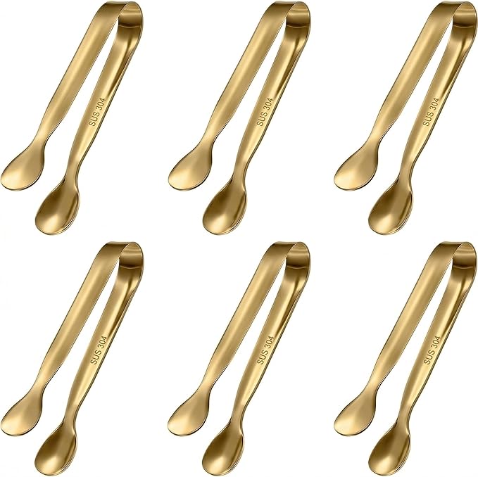 6 PCS Gold Mini Serving Tongs, 4.25 Inch 304 Stainless Steel Appetizer Tongs by CiiVii