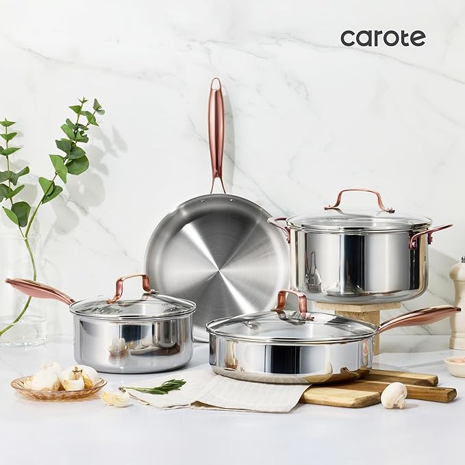 CAROTE 10" Tri-Ply Stainless Steel Frying Pan, Non-Toxic Egg Pan Omelet Pan - Image 9