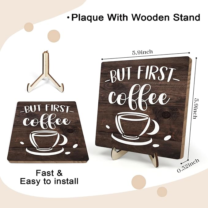 Vintage Coffee Bar Wooden Plaque Desk Sign, Farmhouse Wood Plaque Tabletop Decor - Image 2