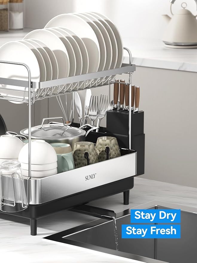 SUNLY 2 Tier Dish Drying Rack, Extra Large Dish Rack, Expandable Dish Racks - Image 7