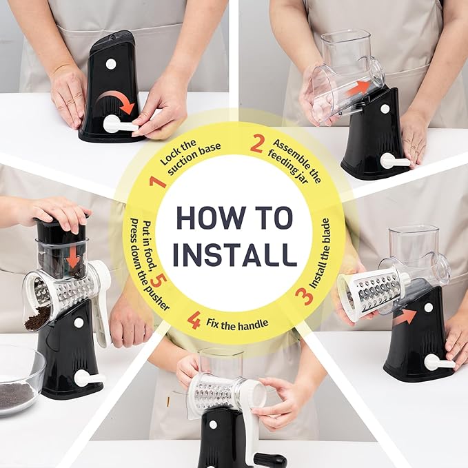 5-in-1 Rotary Cheese Grater Hand Crank, Vegetable Slicer Shredder - Image 8
