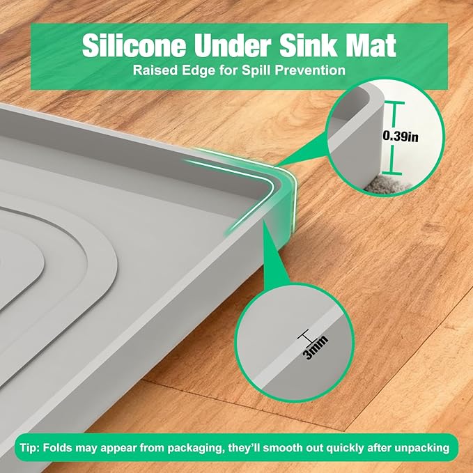 Aisslro Under Sink Mat 34" X 22", Waterproof Silicone Cabinet Organizer - Image 5