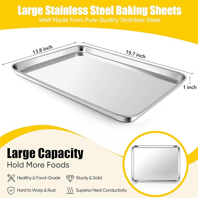 Homikit 1 Pack Baking Sheet, 20 x 14 Inches Stainless Steel Large Cookie Pan - Image 2