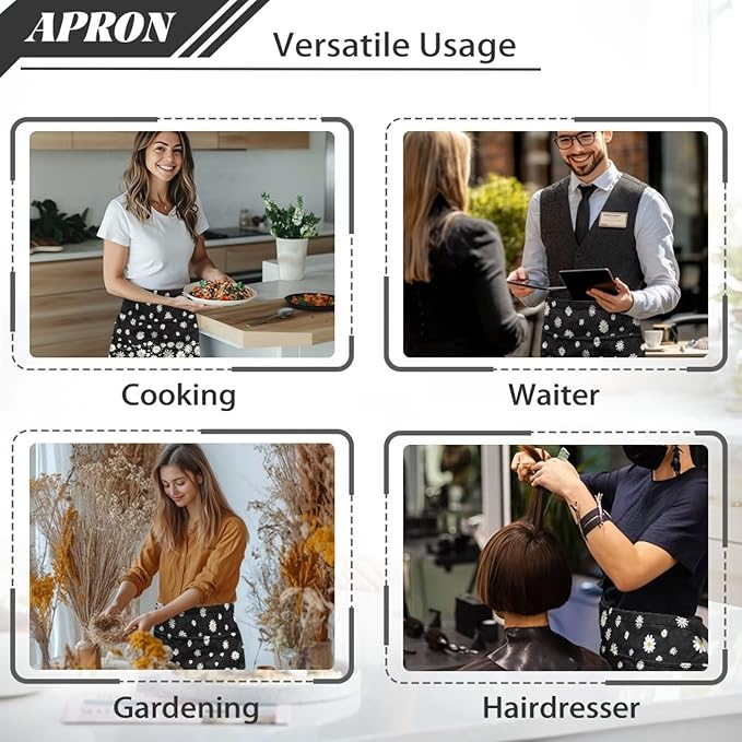 Server Apron with 3 Pockets, Waterproof Oil Waitress Waiter Half Apron - Image 6
