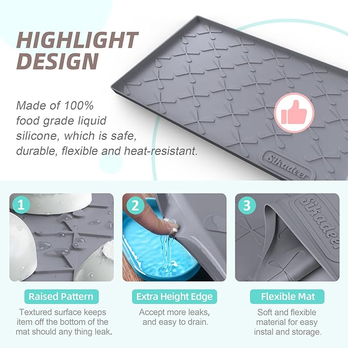 SIKADEER 25" x 19" Under Sink Mat Waterproof, Silicone Mat Kitchen Drawer Shelf - Image 4