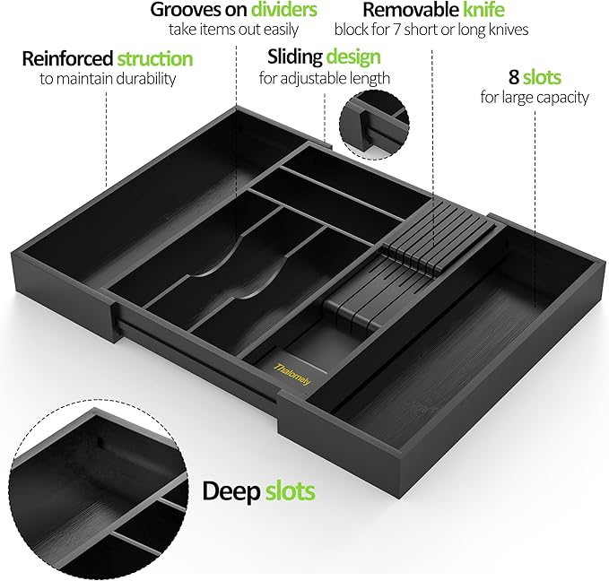 Bamboo Kitchen Drawer Organizer, Expandable Silverware Organizer - Image 9