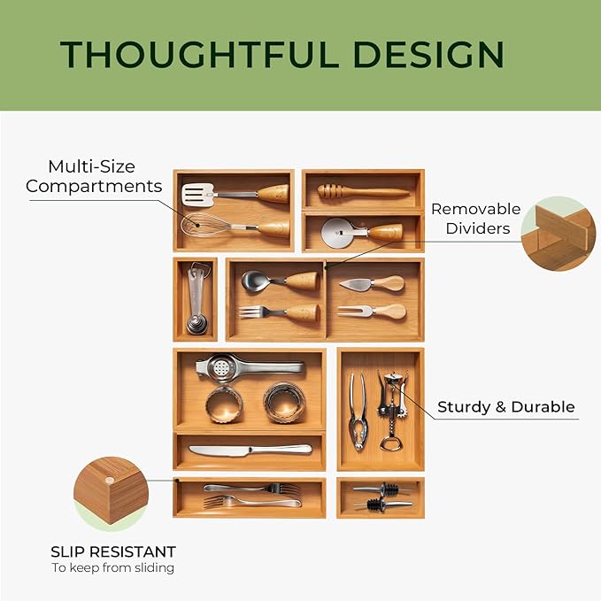 keechee 10-Piece Bamboo Drawer Organizer Set, 2.2" Deep Multi-Use Organizers - Image 6
