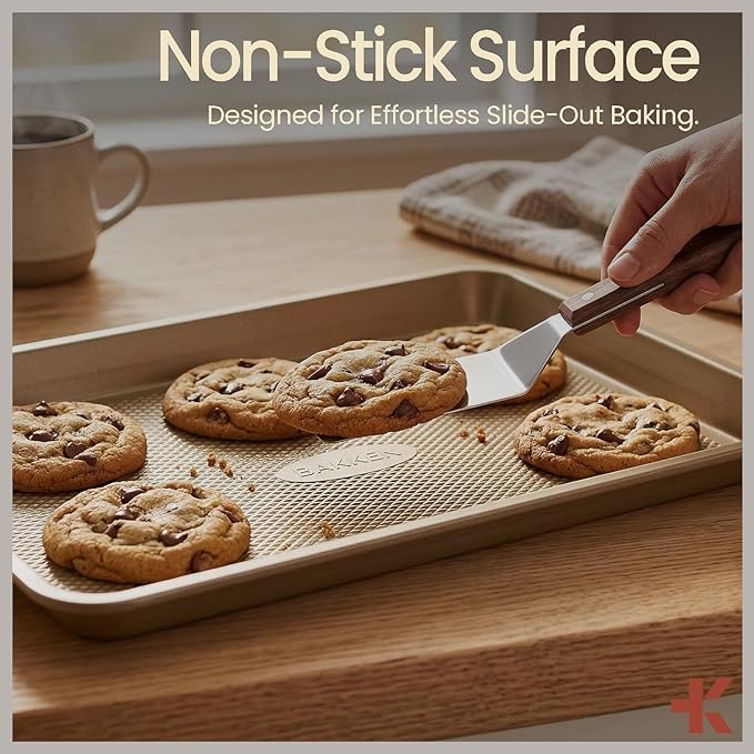 Diamond Bottom Cookie Sheet Set of 2, Nonstick Gold Carbon Steel Baking Pans - Image 5