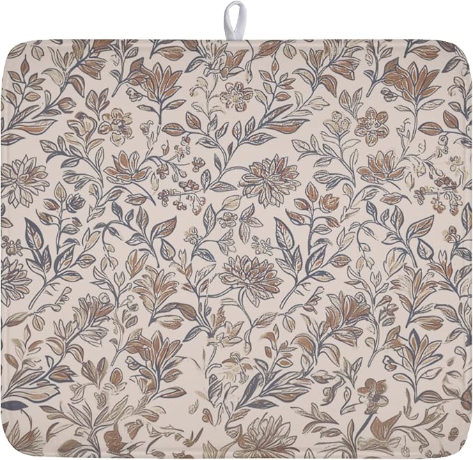 Vintage Floral Dish Drying Mat for Kitchen Counter Brown Antique Flower by Unknown