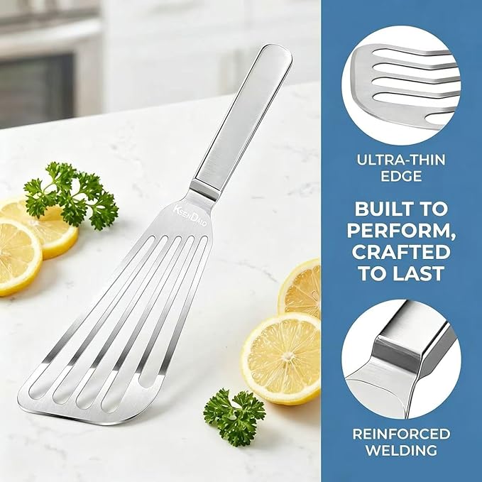 KSENDALO Thin Fish Spatula Stainless Steel -Flexible Slotted Egg Flipper - Image 3