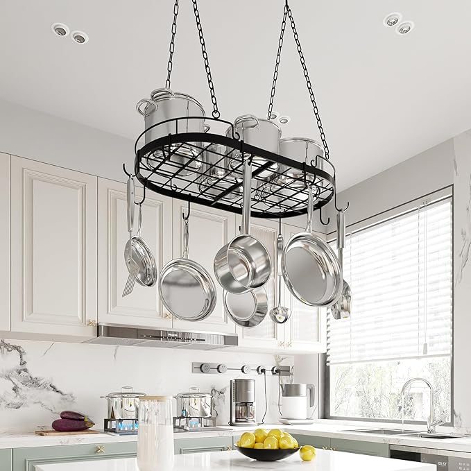24.4” Metal Pot Rack Hanging, Oval Pan Rack Hanging - Image 9