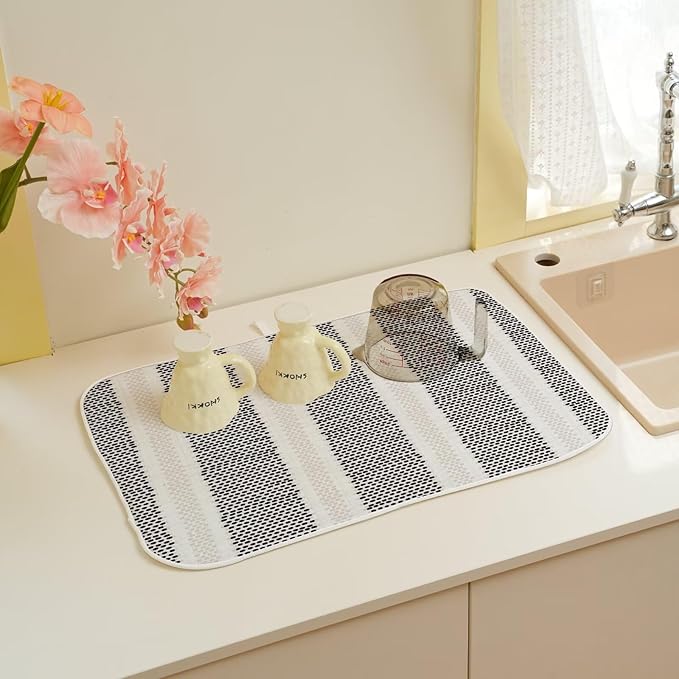 Boho Black Dish Drying Mat 18 x 24 inch Modern Geometry Polka Dot Striped - Image 6