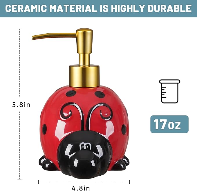 RQYIXI 17 OZ Ladybug Ceramic Soap Dispenser - Image 2