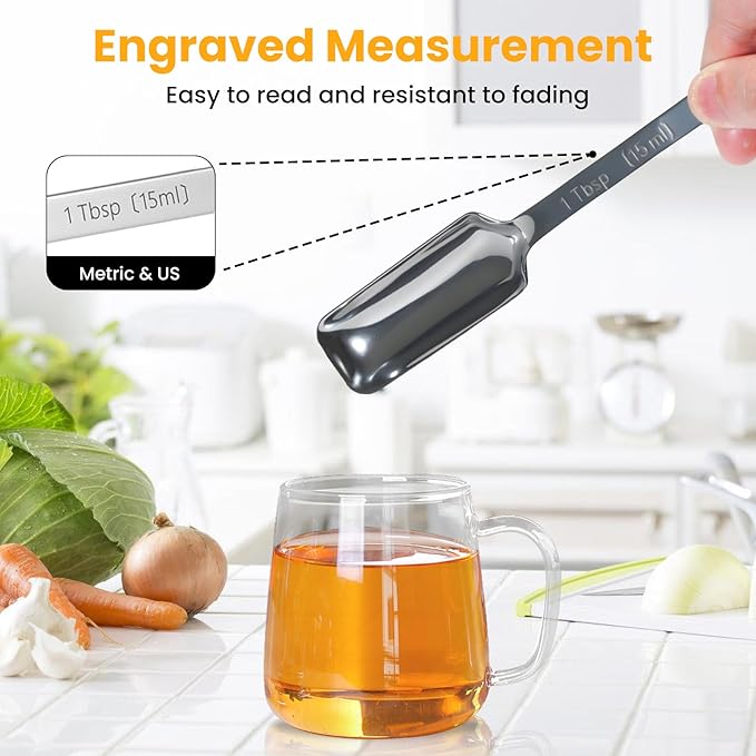 Stainless Steel Measuring Spoons Set of 6, Rectangular Metal Measuring Spoons - Image 4