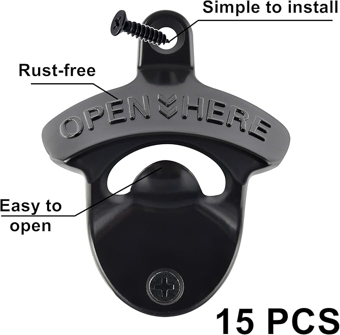 15 Packs Classic Beer Top Opener Wall Mounted Black Screw in Bottle Cap Opener - Image 2