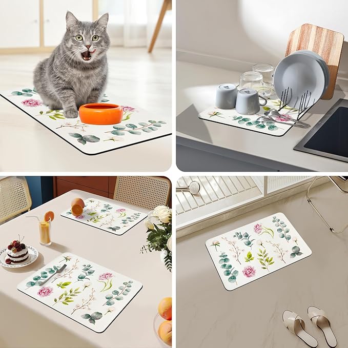Bloss Dish Drying Mat, 12.2"x19.7" Absorbent Coffee Bar Mat - Image 4