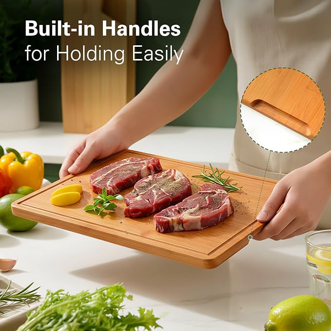 Zarler Bamboo Cutting Boards for Kitchen, 4 Piece Durable Wood Cutting Board - Image 7