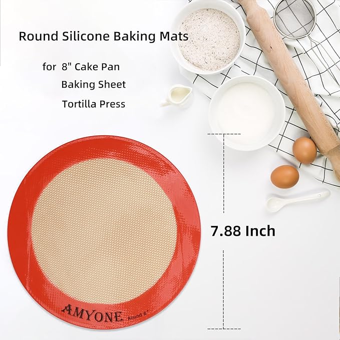 Round Silicone Baking Mats for 8 Inch Cake Pan, Food Grade, Reusable Silicone - Image 2