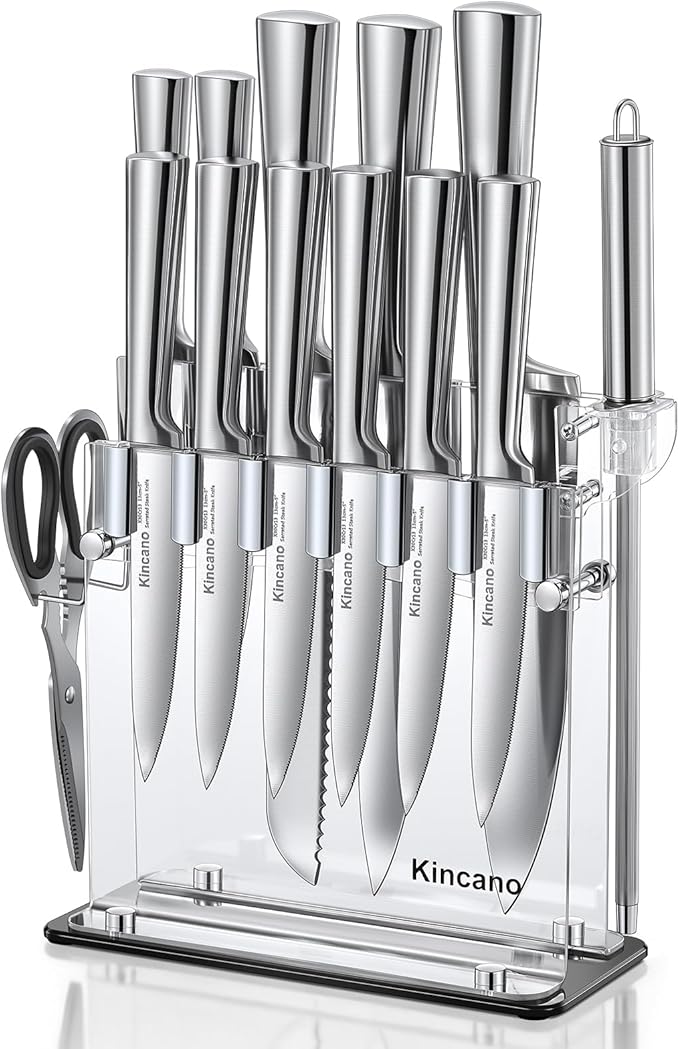 Knife Set, include Steak Knives, Sharpener and Scissors, Ergonomical Design by by kincano