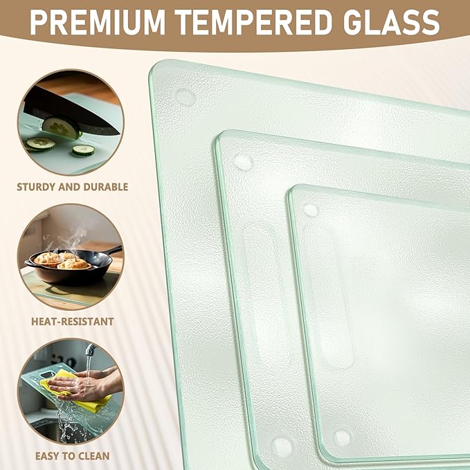 3 Pack Glass Cutting Boards for Kitchen Counter, Scratch Resistant, Dishwasher - Image 5