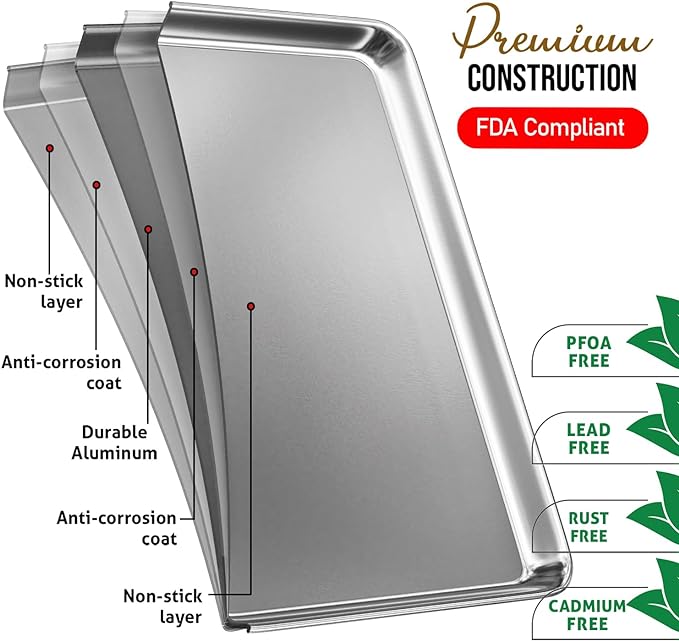 Eatex Aluminum Baking Sheet, Steel Cookie Sheet, 18” x 13” Half Sheet Baking Pan - Image 3