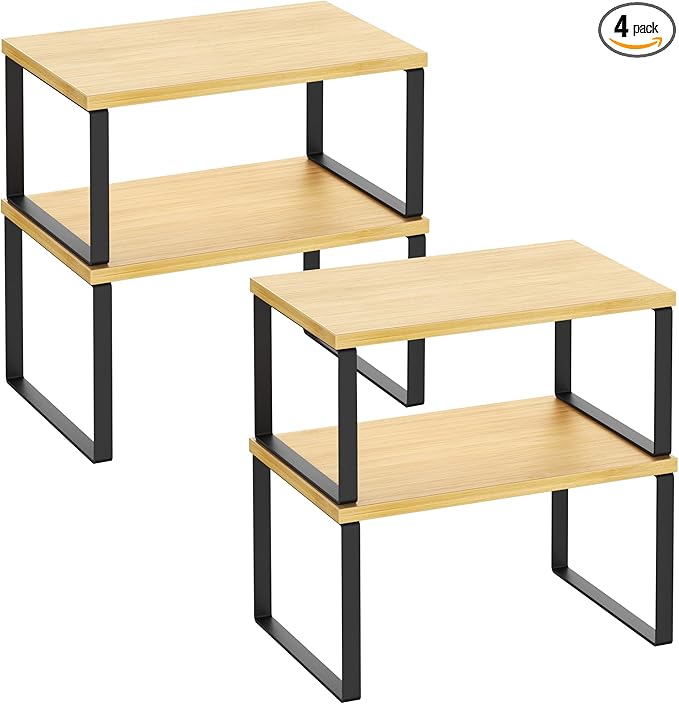 Kitchen Cabinet Organizer Shelf Set of 4, Sturdy Kitchen Counter Shelves by SelefrecosStorage