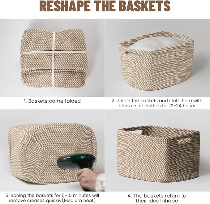 5 Pack Woven Storage Baskets for Shelves, Decorative Basket Organizer Storage - Image 6