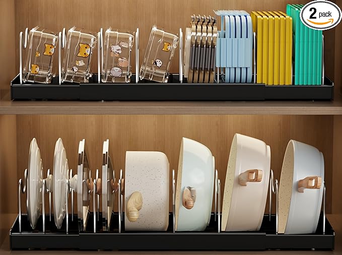 Mustorn 2 Pack Pots and Pans Organizer under Cabinet, ABS Base, Countertop Rack by MUSTORN