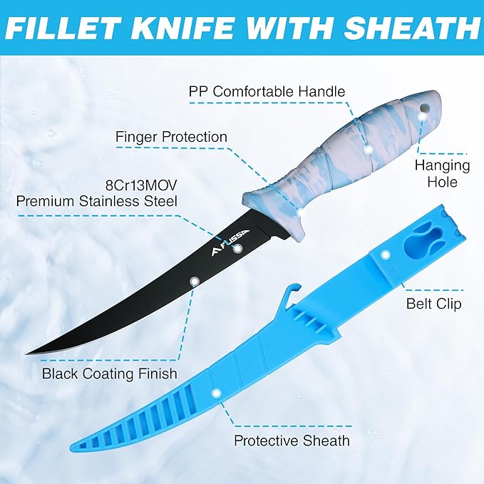 FLISSA Fillet Knife Set with 5"/6"/7"/9" Fillet Knives, Protective Sheath - Image 3