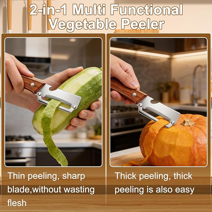 Premium Vegetable Peeler with Wooden Handle and Bottle Opener, 2-in-1 Stainless - Image 3