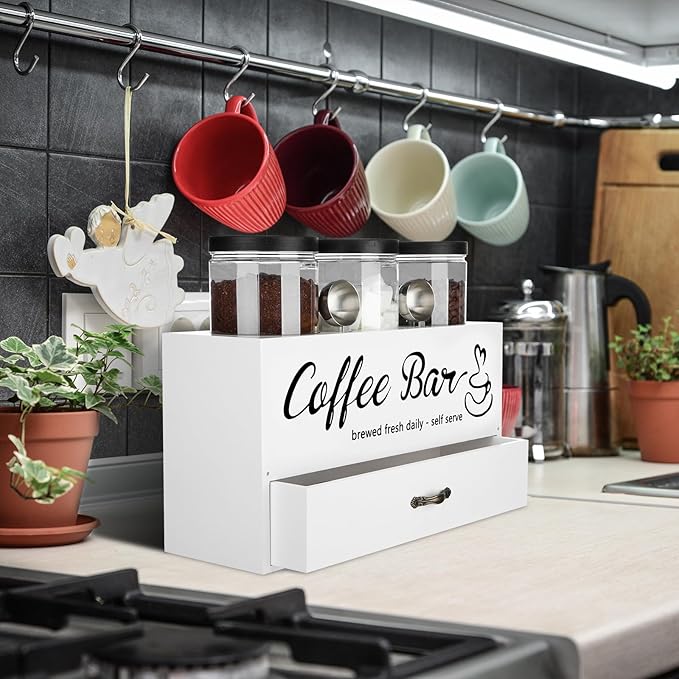 3 Pcs Coffee Canister Set with Shelf and Spoon Plastic Coffee Bean Storage - Image 6