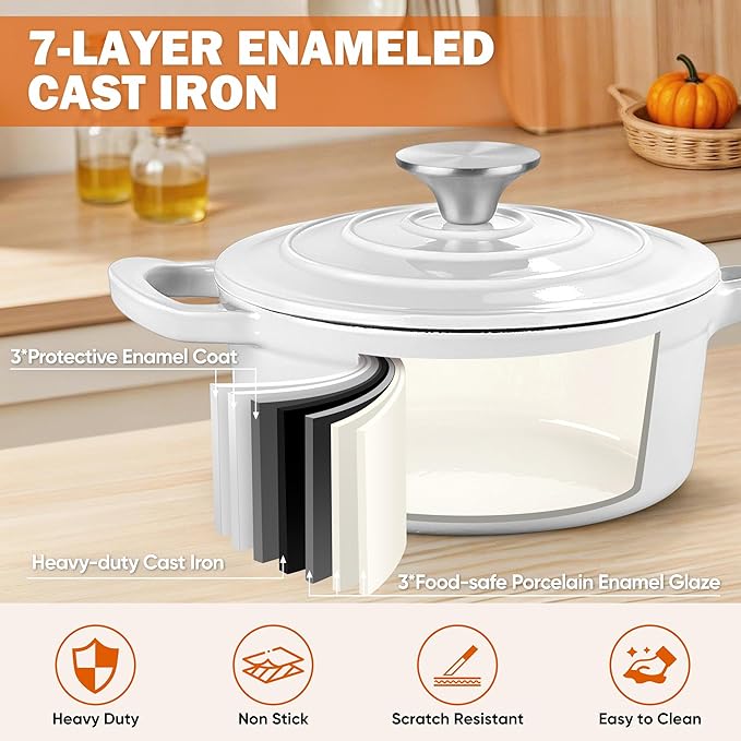 Homikit 3 Quart Saucepan with Lid, Enameled Cast Iron Saucepan - Image 4