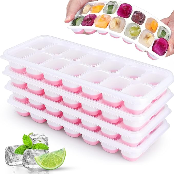 Silicone Ice Cube Tray, 4 Pack Easy-Release & Flexible 14-Ice Cube Trays by Jrisbo