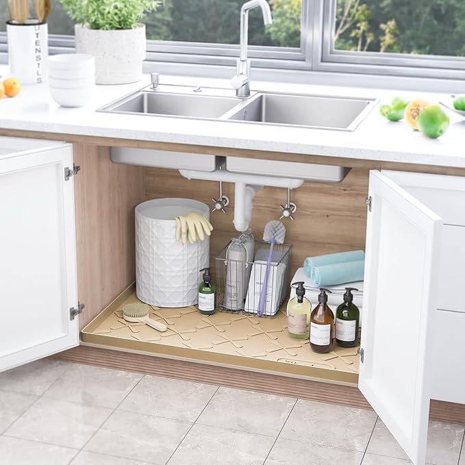 SIKADEER 40" x 22" Under Sink Mat Waterproof, Silicone Mat Kitchen Drawer Shelf - Image 2